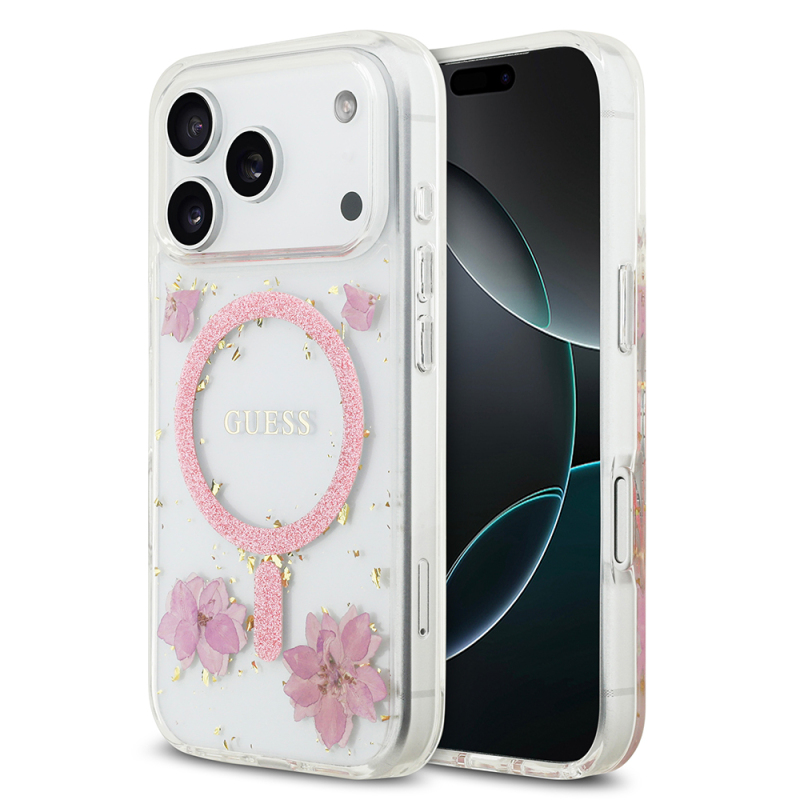 Apple iPhone 17 Pro Kılıf Guess Orjinal Lisanslı M-safe Şarj Özellikli Transparan Resin Flowers Kapak - 2
