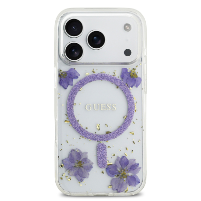 Apple iPhone 17 Pro Kılıf Guess Orjinal Lisanslı M-safe Şarj Özellikli Transparan Resin Flowers Kapak - 11