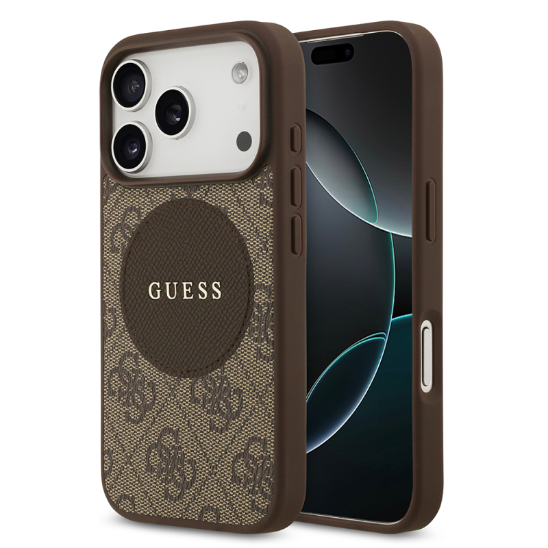 Apple iPhone 17 Pro Kılıf Guess Orjinal Lisanslı M-safe Şarj Özellikli Yazı Logolu Circle Classic Kapak - 3
