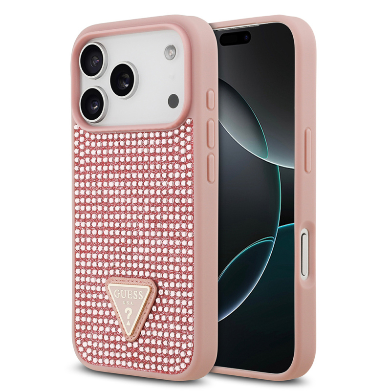 Apple iPhone 17 Pro Kılıf Guess Orjinal Lisanslı Taşlı Arka Yüzey Üçgen Logolu Kapak - 2