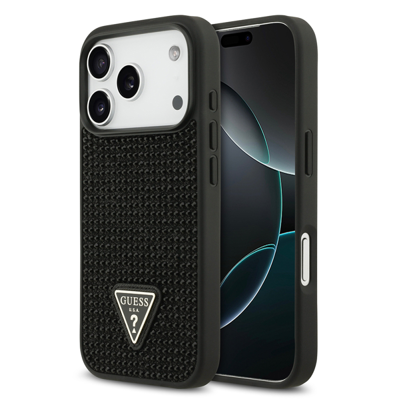 Apple iPhone 17 Pro Kılıf Guess Orjinal Lisanslı Taşlı Arka Yüzey Üçgen Logolu Kapak - 4