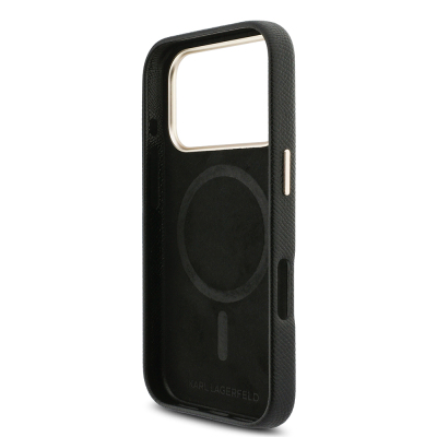 Apple iPhone 17 Pro Kılıf Karl Lagerfeld Orjinal Lisanslı M-safe Şarj Özellikli Gold Kamera Çerçeveli KHEAD Metal Logolu PU Deri Kapak - 8