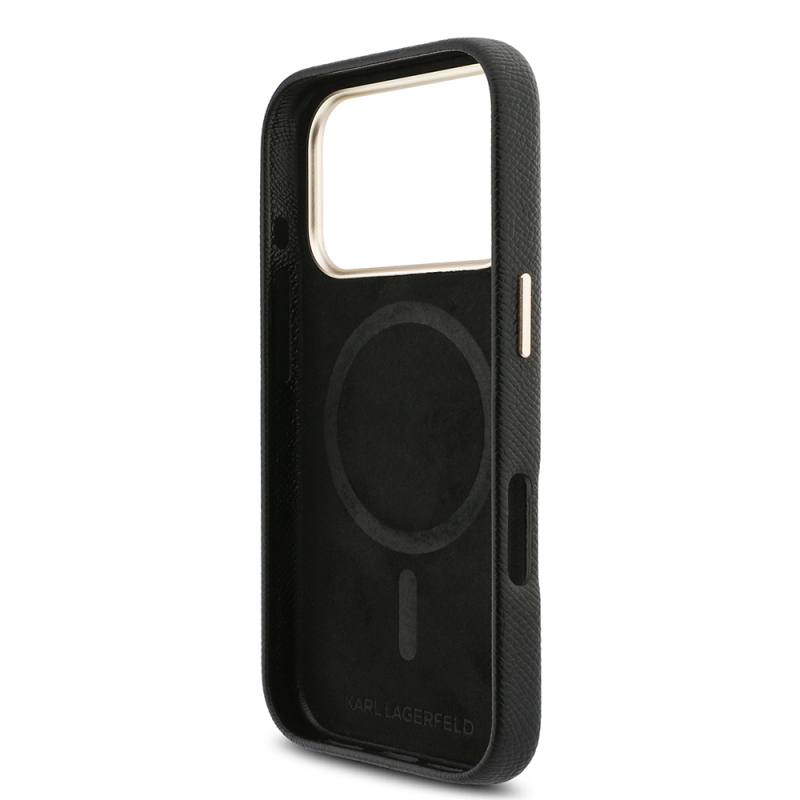 Apple iPhone 17 Pro Kılıf Karl Lagerfeld Orjinal Lisanslı M-safe Şarj Özellikli Gold Kamera Çerçeveli KHEAD Metal Logolu PU Deri Kapak - 8