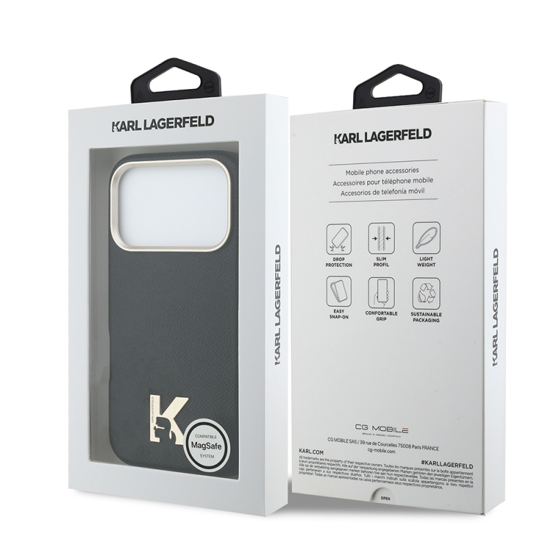 Apple iPhone 17 Pro Kılıf Karl Lagerfeld Orjinal Lisanslı M-safe Şarj Özellikli Gold Kamera Çerçeveli KHEAD Metal Logolu PU Deri Kapak - 15