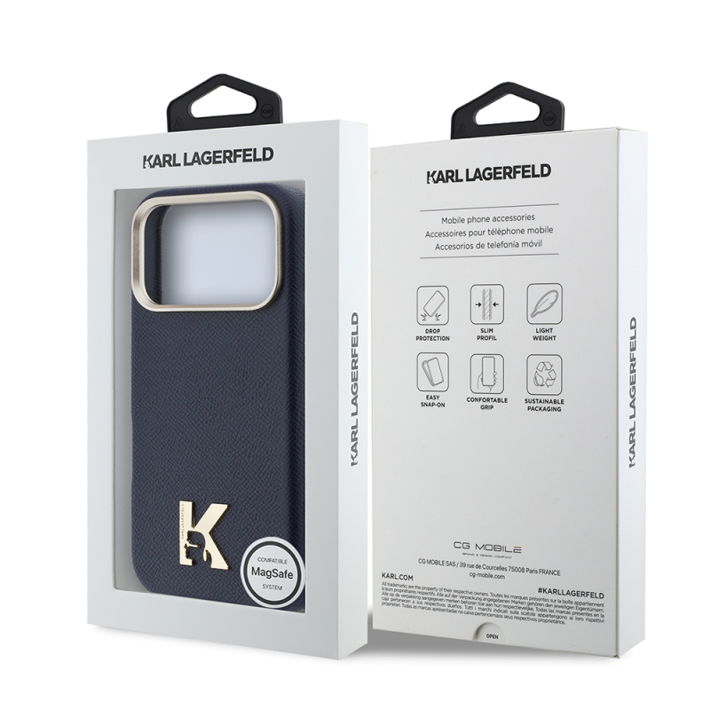 Apple iPhone 17 Pro Kılıf Karl Lagerfeld Orjinal Lisanslı M-safe Şarj Özellikli Gold Kamera Çerçeveli KHEAD Metal Logolu PU Deri Kapak - 16