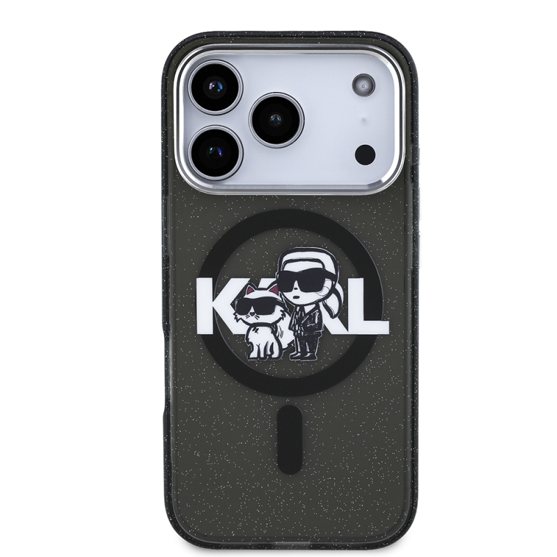 Apple iPhone 17 Pro Kılıf Karl Lagerfeld Orjinal Lisanslı Parlayan Simli Karl & Choupette Sketch Logo Kapak - 4