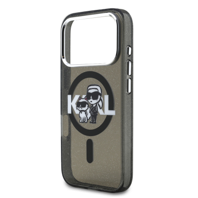 Apple iPhone 17 Pro Kılıf Karl Lagerfeld Orjinal Lisanslı Parlayan Simli Karl & Choupette Sketch Logo Kapak - 7