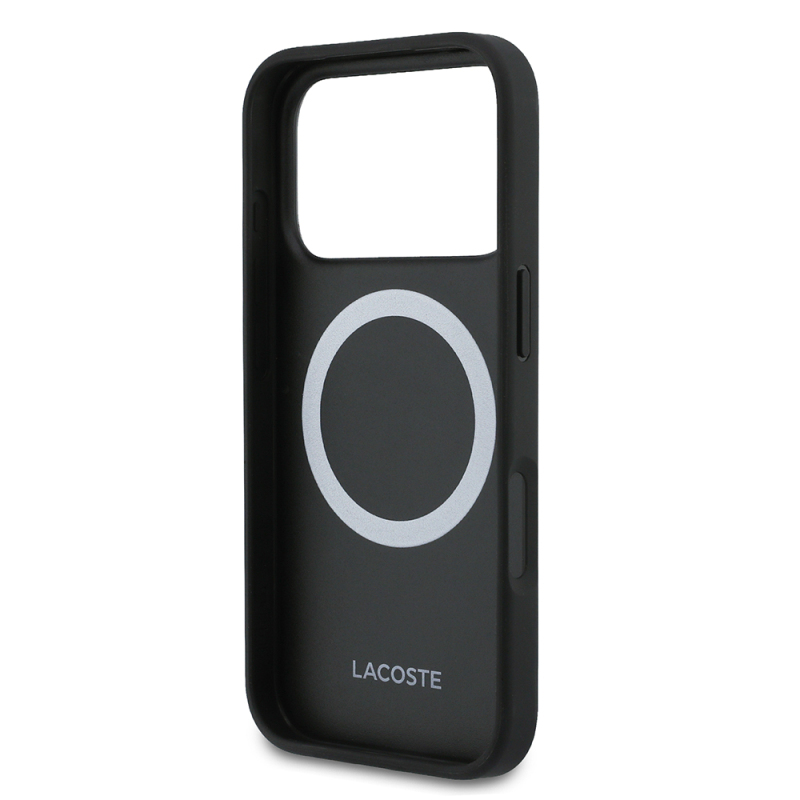 Apple iPhone 17 Pro Kılıf Lacoste Orjinal Lisanslı M-safe Şarj Özellikli PU Deri Tasarımlı Kartlıklı Karışık Monogram Desenli Kapak - 30