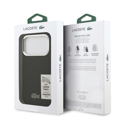 Apple iPhone 17 Pro Kılıf Lacoste Orjinal Lisanslı M-safe Şarj Özellikli PU Pike Desenli Standlı Metal Logolu Kapak - 9