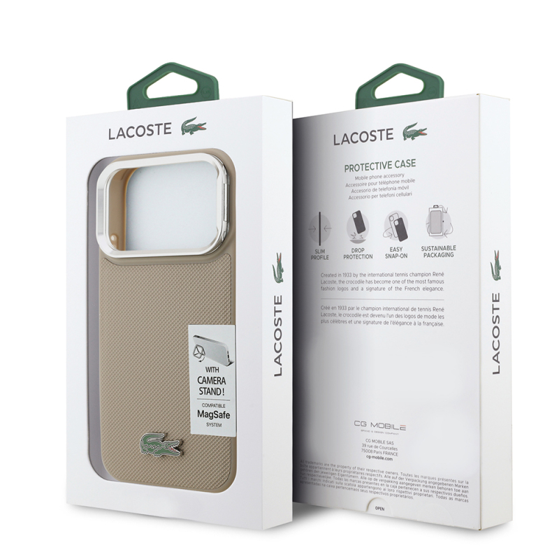 Apple iPhone 17 Pro Kılıf Lacoste Orjinal Lisanslı M-safe Şarj Özellikli PU Pike Desenli Standlı Metal Logolu Kapak - 33