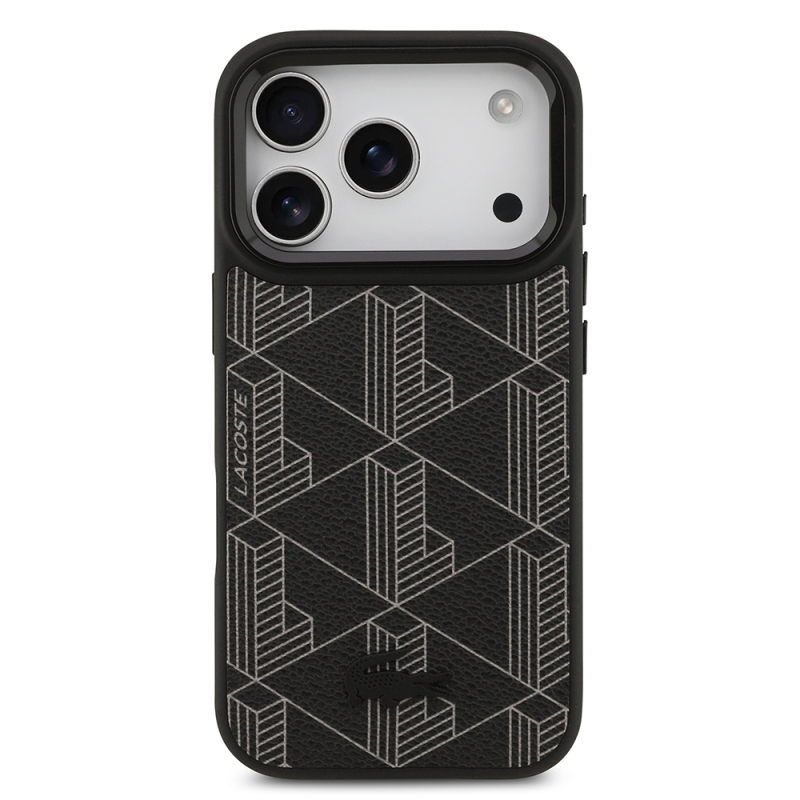 Apple iPhone 17 Pro Kılıf Lacoste Orjinal Lisanslı M-safe Şarj Özellikli Standlı PU Deri Karışık Monogram Desenli Kapak - 5