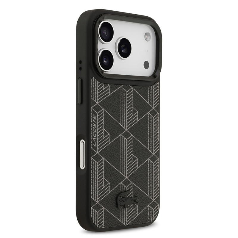 Apple iPhone 17 Pro Kılıf Lacoste Orjinal Lisanslı M-safe Şarj Özellikli Standlı PU Deri Karışık Monogram Desenli Kapak - 6