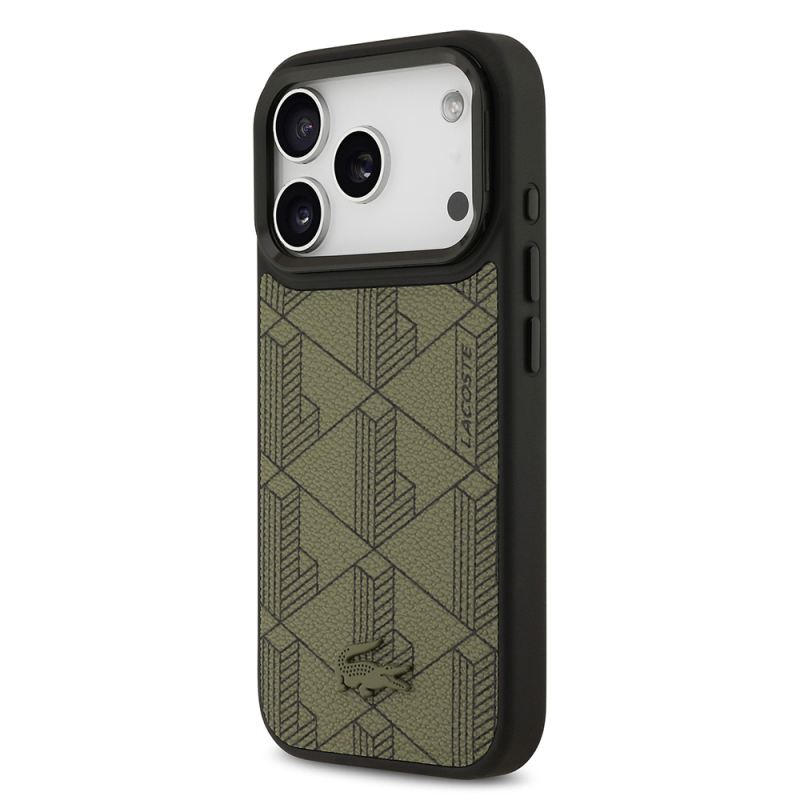 Apple iPhone 17 Pro Kılıf Lacoste Orjinal Lisanslı M-safe Şarj Özellikli Standlı PU Deri Karışık Monogram Desenli Kapak - 11