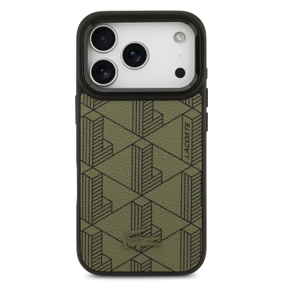Apple iPhone 17 Pro Kılıf Lacoste Orjinal Lisanslı M-safe Şarj Özellikli Standlı PU Deri Karışık Monogram Desenli Kapak - 12