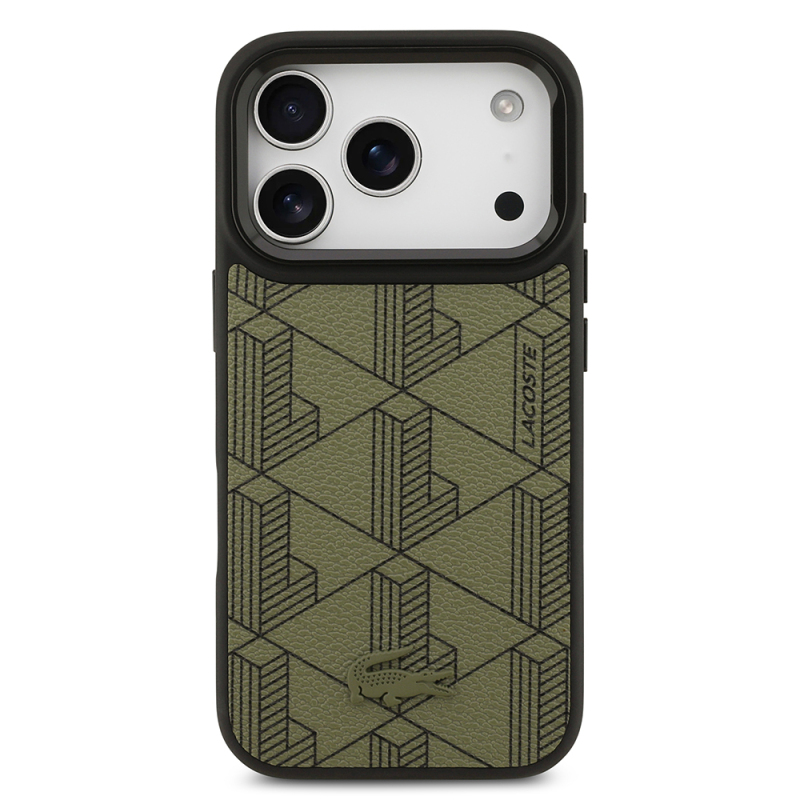 Apple iPhone 17 Pro Kılıf Lacoste Orjinal Lisanslı M-safe Şarj Özellikli Standlı PU Deri Karışık Monogram Desenli Kapak - 12
