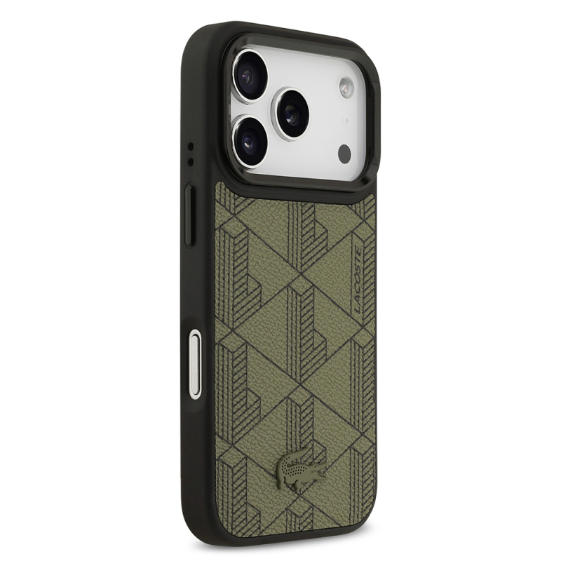 Apple iPhone 17 Pro Kılıf Lacoste Orjinal Lisanslı M-safe Şarj Özellikli Standlı PU Deri Karışık Monogram Desenli Kapak - 13