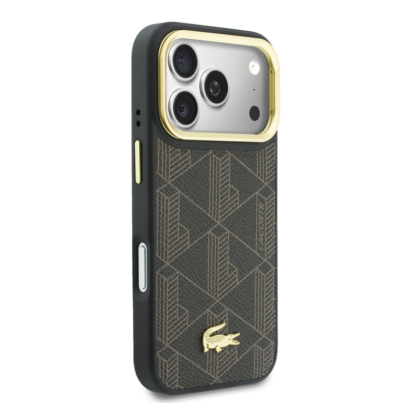 Apple iPhone 17 Pro Kılıf Lacoste Orjinal Lisanslı M-safe Şarj Özellikli Standlı PU Deri Karışık Monogram Desenli Kapak - 21