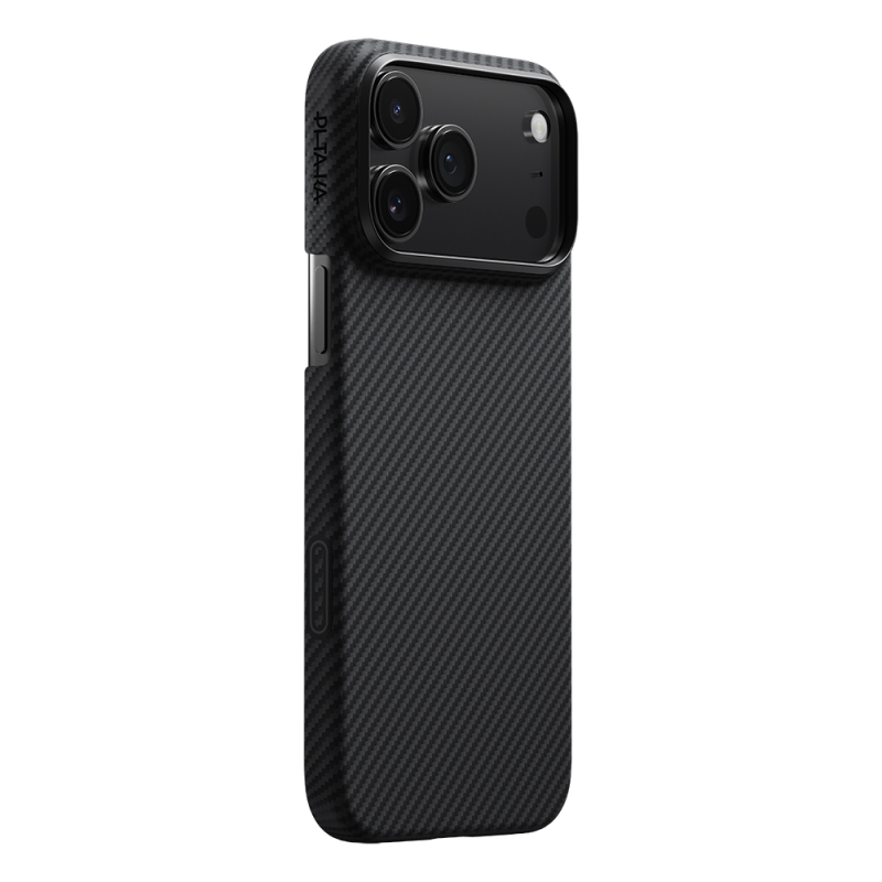 Apple iPhone 17 Pro Kılıf M-safe Şarj Özellikli 1500D Aramid Fiber Pitaka Ultra-Slim Classic Serisi Black-Grey Twill Kapak - 2