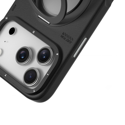 Apple iPhone 17 Pro Kılıf M-safe Şarj Özellikli 360 Derece Standlı Basit Mat Deri Desenli Youngkit Tech Leather Serisi Kapak - 12