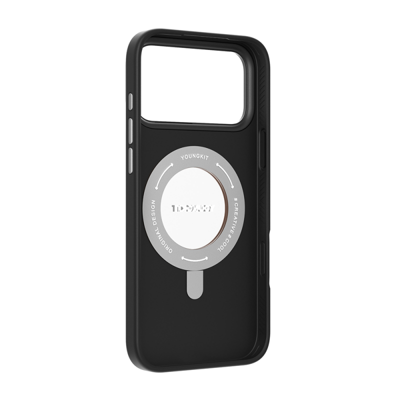 Apple iPhone 17 Pro Kılıf M-safe Şarj Özellikli 360 Derece Standlı Basit Mat Deri Desenli Youngkit Tech Leather Serisi Kapak - 11