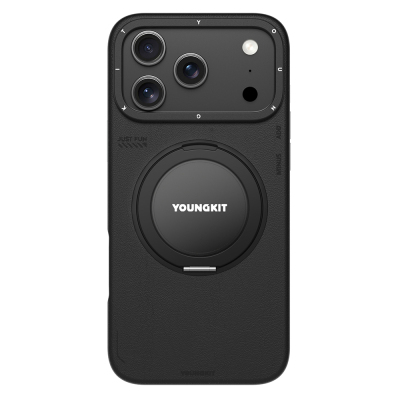 Apple iPhone 17 Pro Kılıf M-safe Şarj Özellikli 360 Derece Standlı Basit Mat Deri Desenli Youngkit Tech Leather Serisi Kapak - 2
