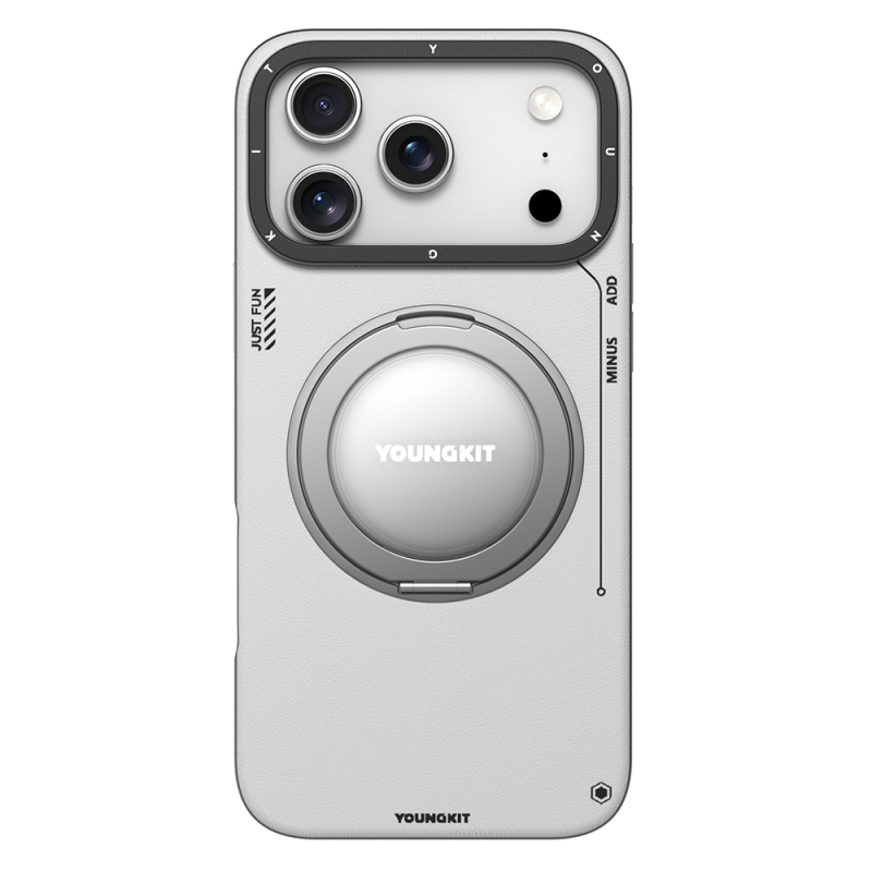 Apple iPhone 17 Pro Kılıf M-safe Şarj Özellikli 360 Derece Standlı Basit Mat Deri Desenli Youngkit Tech Leather Serisi Kapak - 4