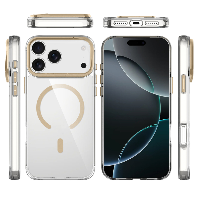 Apple iPhone 17 Pro Kılıf M-safe Şarj Özellikli Airbagli Kamera Standlı Zore Azor Kapak - 16