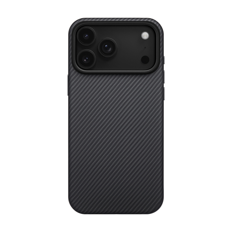 Apple iPhone 17 Pro Kılıf M-safe Şarj Özellikli Aramid Fiber Pitaka Military-Grade Classic Serisi Black-Grey Twill Kapak - 1