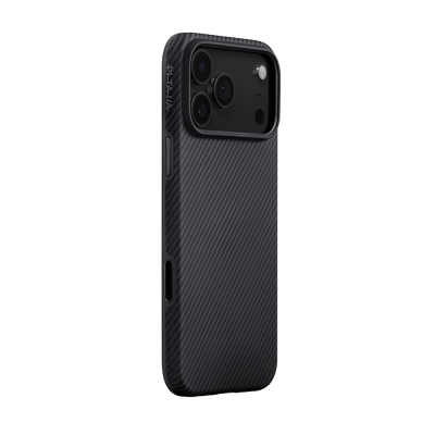 Apple iPhone 17 Pro Kılıf M-safe Şarj Özellikli Aramid Fiber Pitaka Military-Grade Classic Serisi Black-Grey Twill Kapak - 3