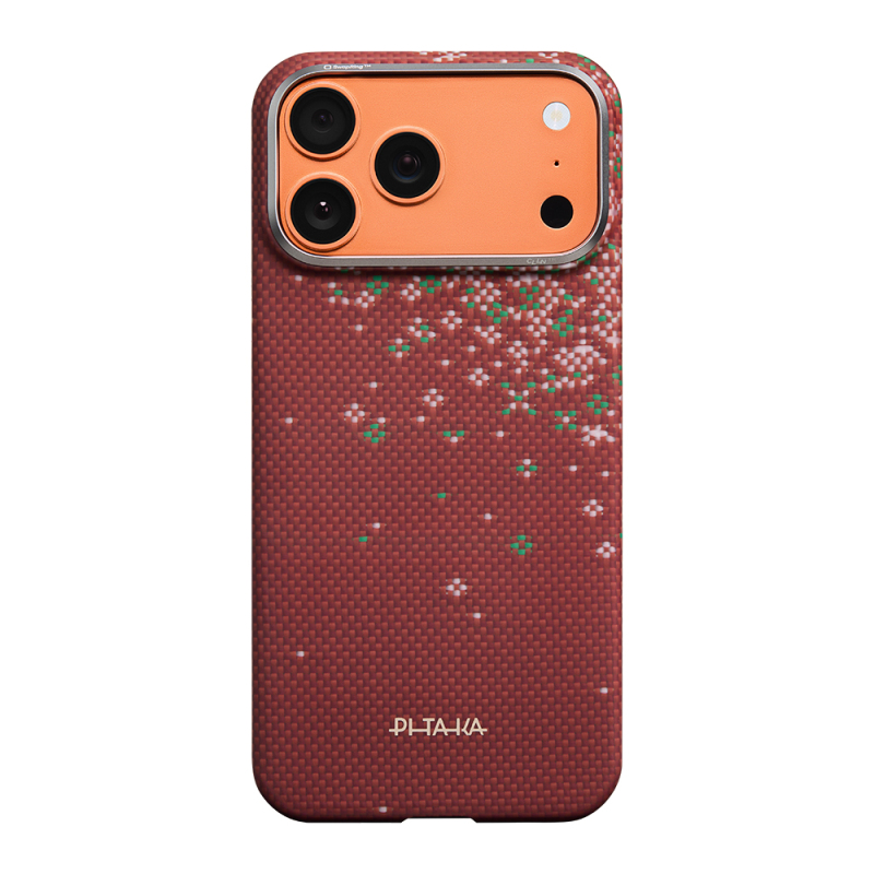 Apple iPhone 17 Pro Kılıf M-safe Şarj Özellikli Aramid Karbon Fiber Pitaka Sakura Hours Serisi Kapak - 3