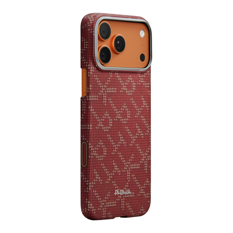 Apple iPhone 17 Pro Kılıf M-safe Şarj Özellikli Aramid Fiber Pitaka Tactile Woven Monogram Serisi Kapak - 3