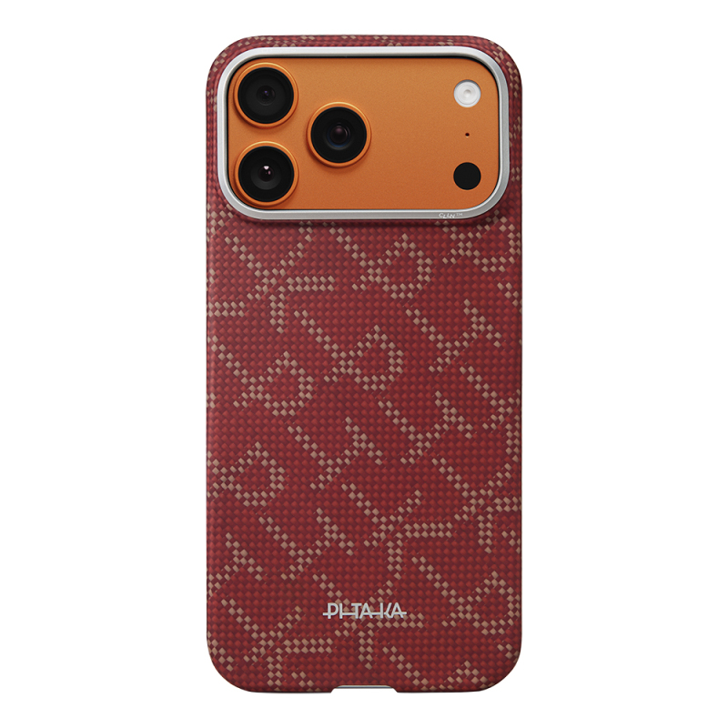 Apple iPhone 17 Pro Kılıf M-safe Şarj Özellikli Aramid Fiber Pitaka Tactile Woven Monogram Serisi Kapak - 1