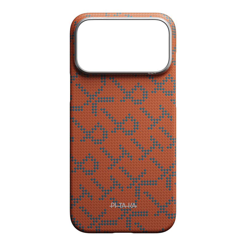 Apple iPhone 17 Pro Kılıf M-safe Şarj Özellikli Aramid Fiber Pitaka Tactile Woven Monogram Serisi Kapak - 13