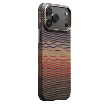 Apple iPhone 17 Pro Kılıf M-safe Şarj Özellikli Aramid Fiber Pitaka Tactile Woven Sunset-Moonrise Serisi Kapak - 2