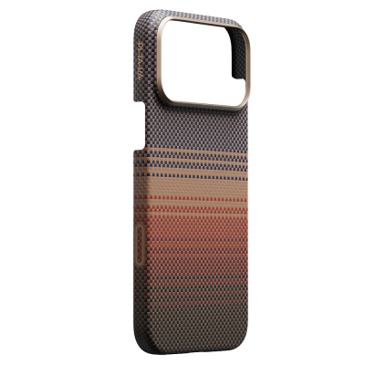 Apple iPhone 17 Pro Kılıf M-safe Şarj Özellikli Aramid Fiber Pitaka Tactile Woven Sunset-Moonrise Serisi Sunset Kapak - 3