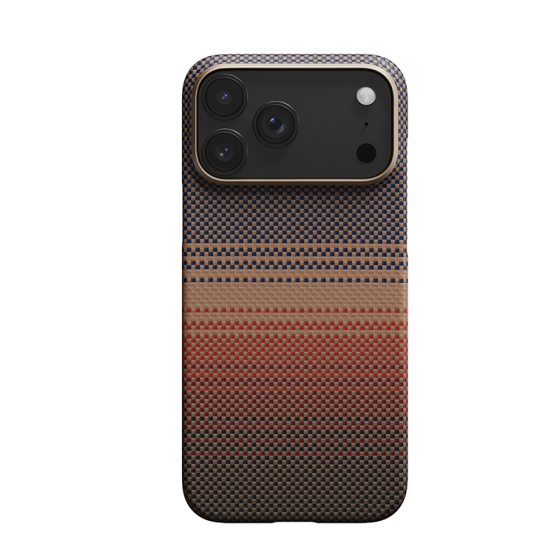 Apple iPhone 17 Pro Kılıf M-safe Şarj Özellikli Aramid Fiber Pitaka Tactile Woven Sunset-Moonrise Serisi Sunset Kapak - 7