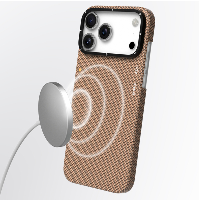 Apple iPhone 17 Pro Kılıf M-safe Şarj Özellikli Aramid Fiber Youngkit 1500D Kevlar Extreme Wing Titanyum-Gold Serisi Kapak - 12