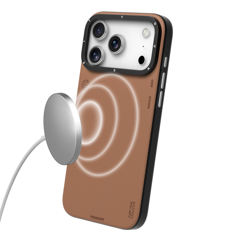 Apple iPhone 17 Pro Kılıf M-safe Şarj Özellikli Basit Mat Deri Desenli Youngkit Tech Fashion Serisi Kapak - 15