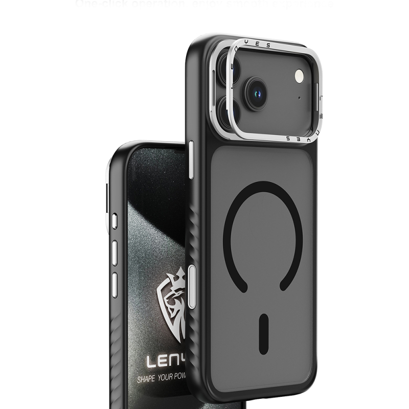 Apple iPhone 17 Pro Kılıf M-safe Şarj Özellikli Metal Kamera Standlı Lenyes CK226 PC Kapak - 3