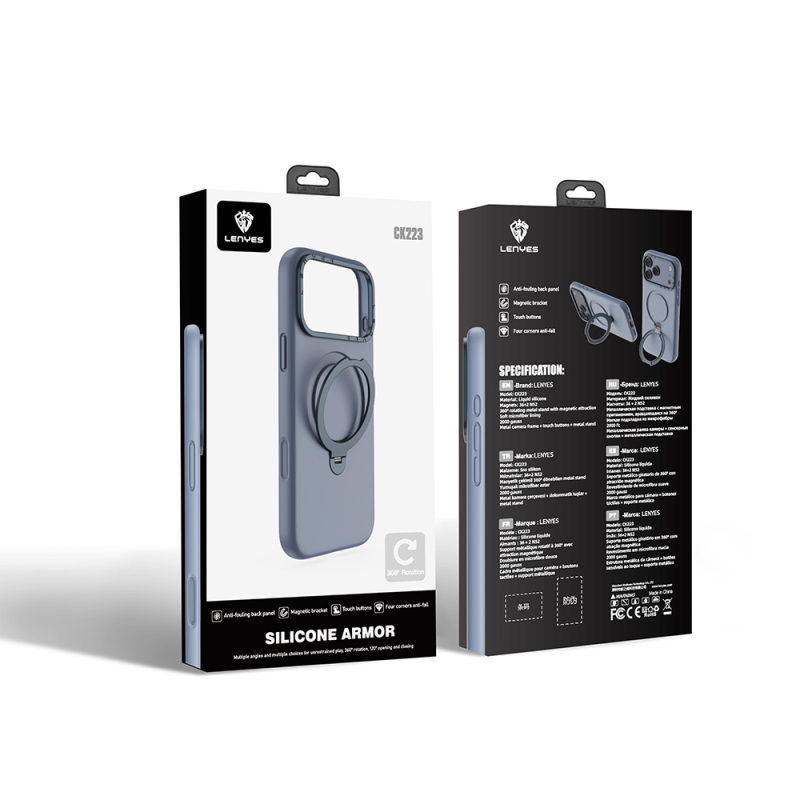 Apple iPhone 17 Pro Kılıf M-safe Şarj Özellikli Metal Standlı Sıvı Silikon Lenyes CK223 Kapak - 12