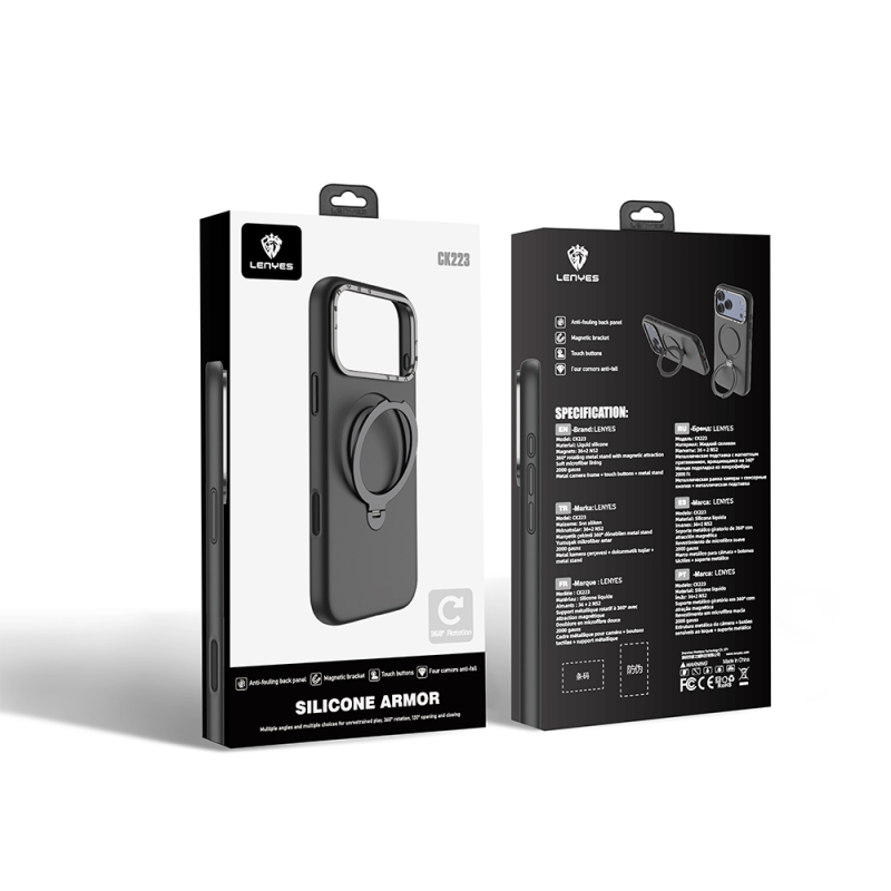 Apple iPhone 17 Pro Kılıf M-safe Şarj Özellikli Metal Standlı Sıvı Silikon Lenyes CK223 Kapak - 15