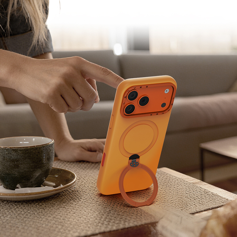 Apple iPhone 17 Pro Kılıf M-safe Şarj Özellikli Metal Standlı Sıvı Silikon Lenyes CK223 Kapak - 9