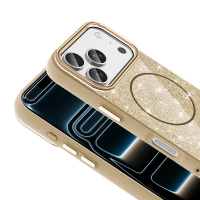 Apple iPhone 17 Pro Kılıf M-safe Şarj Özellikli Parlayan Simli Zore Okso Kapak - 14