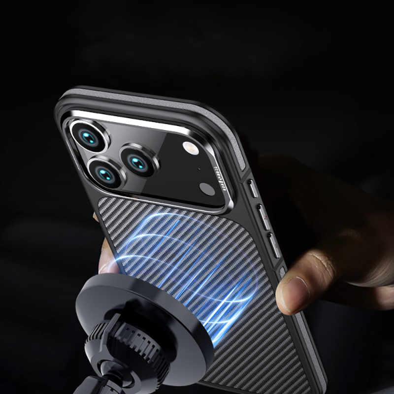 Apple iPhone 17 Pro Kılıf Mat Transparan Karbon Fiber Görünümlü Wlons Marin Kapak - 13