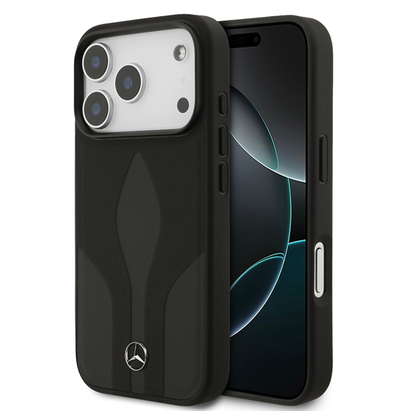 Apple iPhone 17 Pro Kılıf Mercedes Benz Orjinal Lisanslı M-safe Şarj Özellikli Dokulu Desenli Deri Kapak - 1