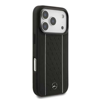 Apple iPhone 17 Pro Kılıf Mercedes Benz Orjinal Lisanslı M-safe Şarj Özellikli Şeritli Yıldız Desenli Metal Logolu Deri Kapak - 3