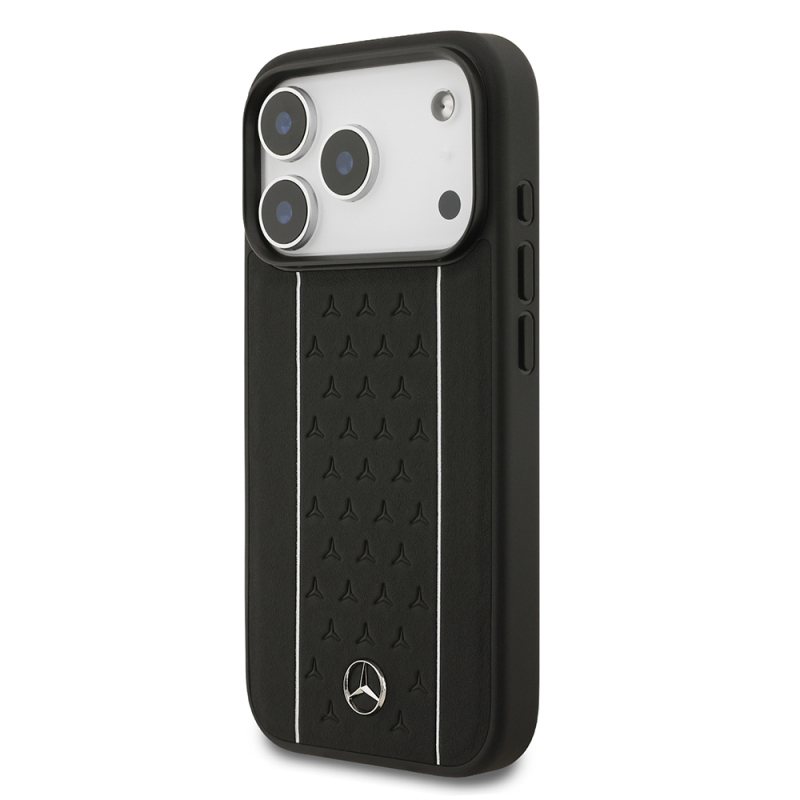 Apple iPhone 17 Pro Kılıf Mercedes Benz Orjinal Lisanslı M-safe Şarj Özellikli Şeritli Yıldız Desenli Metal Logolu Deri Kapak - 4