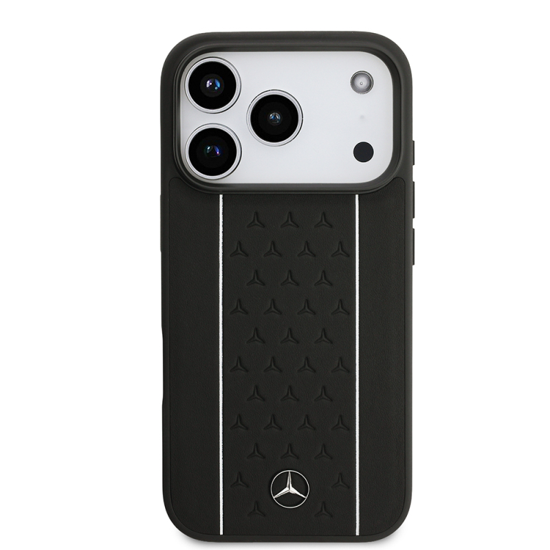 Apple iPhone 17 Pro Kılıf Mercedes Benz Orjinal Lisanslı M-safe Şarj Özellikli Şeritli Yıldız Desenli Metal Logolu Deri Kapak - 5