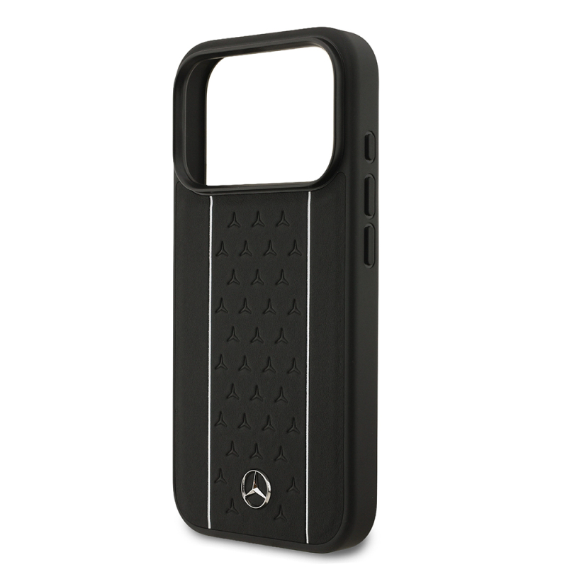 Apple iPhone 17 Pro Kılıf Mercedes Benz Orjinal Lisanslı M-safe Şarj Özellikli Şeritli Yıldız Desenli Metal Logolu Deri Kapak - 7