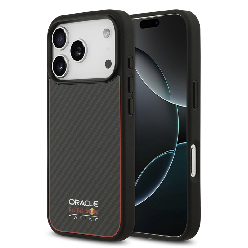 Apple iPhone 17 Pro Kılıf Redbull Orjinal Lisanslı M-safe Şarj Özellikli Karbon Fiber Parlayan Logolu Kevlar Kapak - 1
